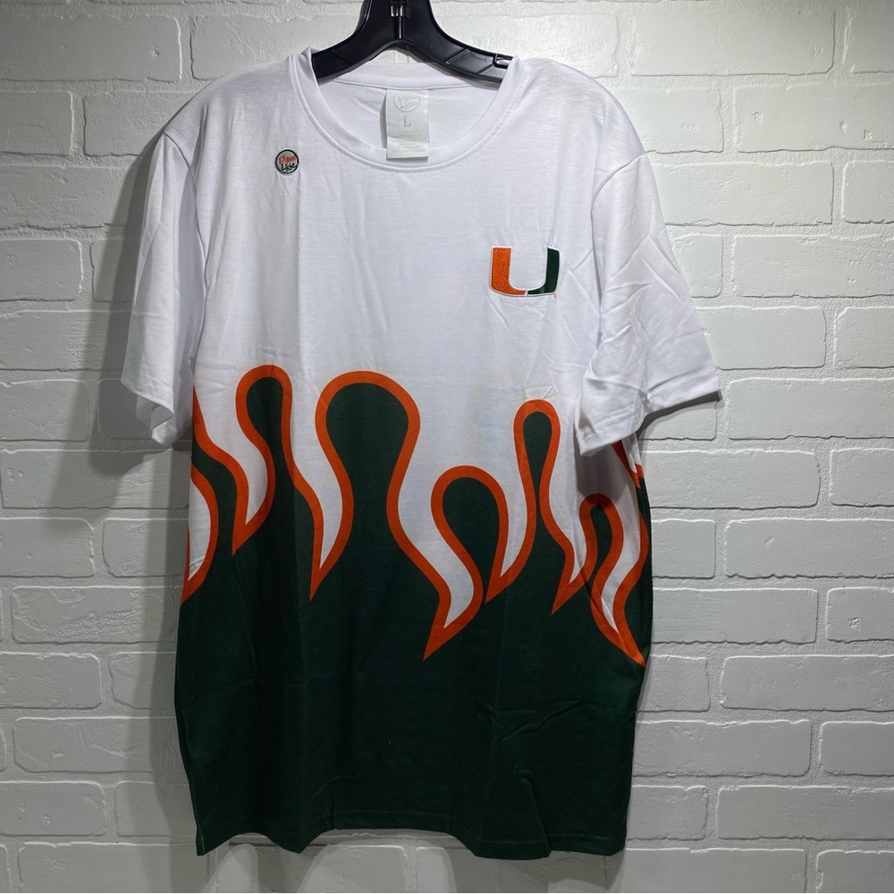 NEW - Dyme Lyfe Miami Hurricanes T-Shirt Tee - Green Flames - LARGE